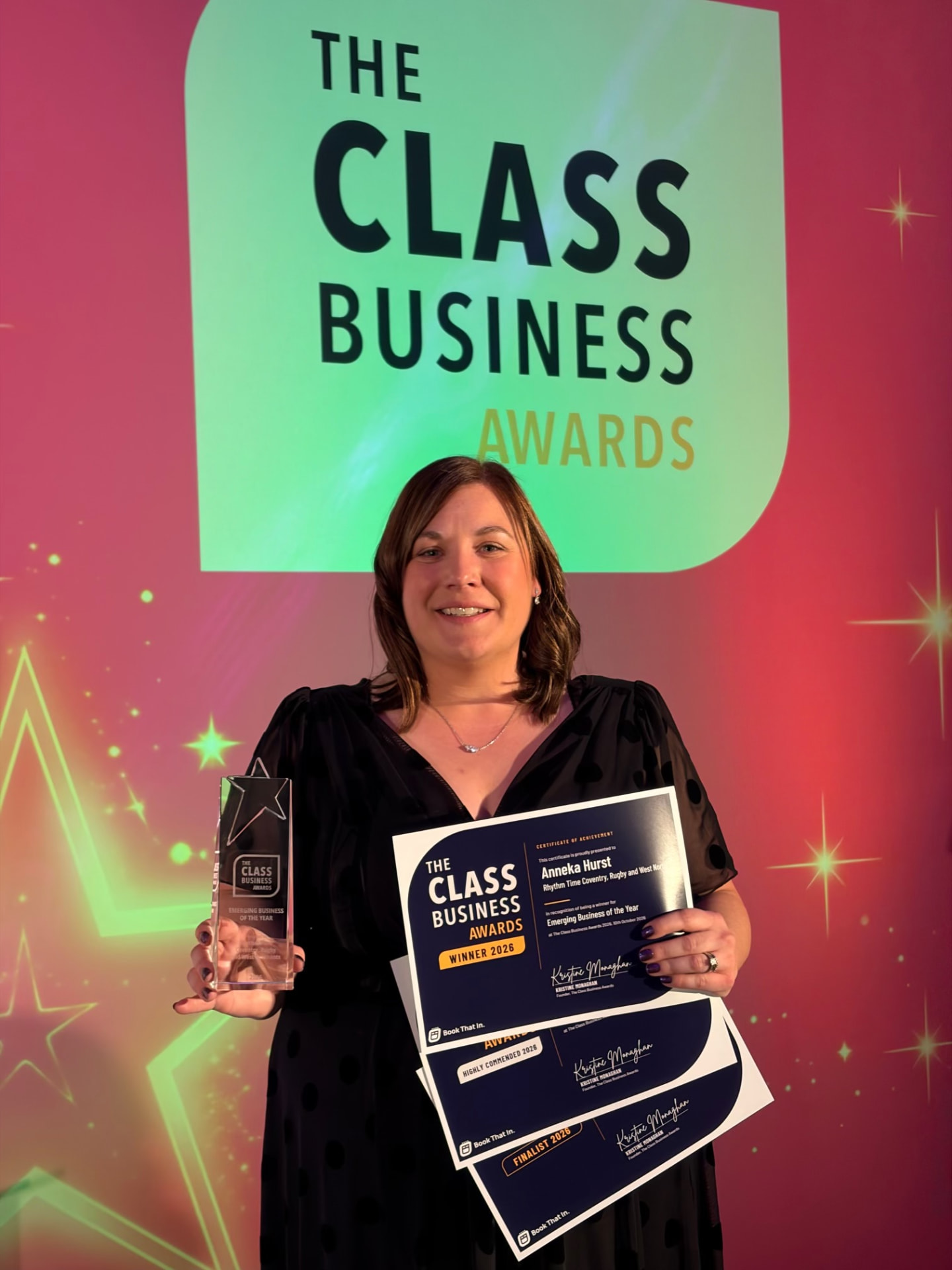 Anneka Hurst collecting her Emerging Business of the Year award at The Class Business Awards